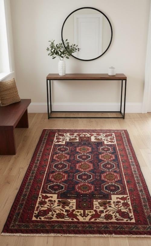 Vintage Red Tribal 3X6 Balouch Persian Rug