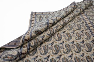 Semi Antique Beige Floral 7'4X10'5 Kashan Boteh Persian Rug