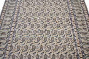 Semi Antique Beige Floral 7'4X10'5 Kashan Boteh Persian Rug