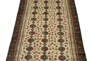 Vintage Cream Tribal 4X9 Turkoman Persian Runner Rug