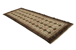 Vintage Cream Tribal 4X9 Turkoman Persian Runner Rug