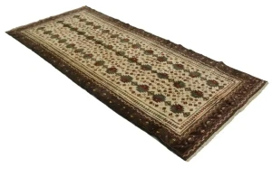 Vintage Cream Tribal 4X9 Turkoman Persian Runner Rug