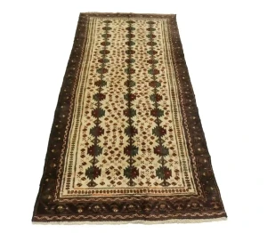 Vintage Cream Tribal 4X9 Turkoman Persian Runner Rug
