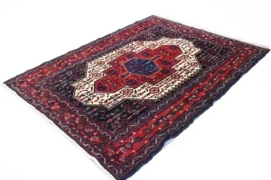 Vintage Red Geometric 4X5 Bidjar Persian Rug