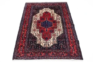 Vintage Red Geometric 4X5 Bidjar Persian Rug