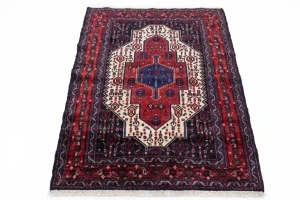 Vintage Red Geometric 4X5 Bidjar Persian Rug