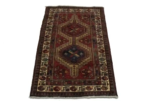 Vintage Red Geometric 3'5X6 Meshkin Persian Rug
