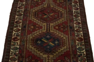 Vintage Red Geometric 3'5X6 Meshkin Persian Rug