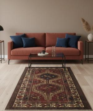 Vintage Red Geometric 3'5X6 Meshkin Persian Rug