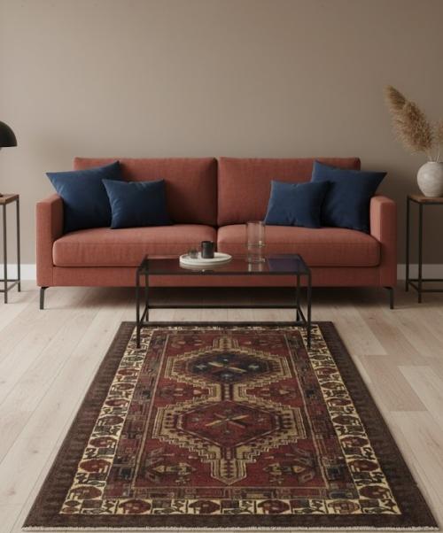 Vintage Red Geometric 3'5X6 Meshkin Persian Rug