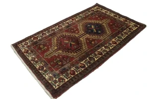 Vintage Red Geometric 3'5X6 Meshkin Persian Rug