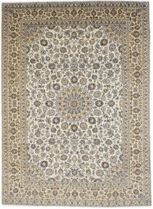 Vintage Cream Traditional 10X14 Kashan Persian Oriental Rug