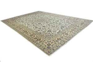 Vintage Cream Traditional 10X14 Kashan Persian Oriental Rug