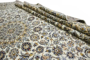 Vintage Cream Traditional 10X14 Kashan Persian Oriental Rug