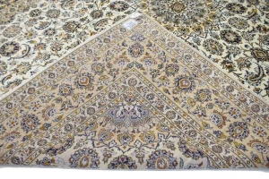 Vintage Cream Traditional 10X14 Kashan Persian Oriental Rug