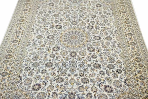 Vintage Cream Traditional 10X14 Kashan Persian Oriental Rug