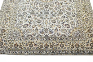 Vintage Cream Traditional 10X14 Kashan Persian Oriental Rug