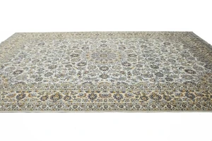 Vintage Cream Traditional 10X14 Kashan Persian Oriental Rug