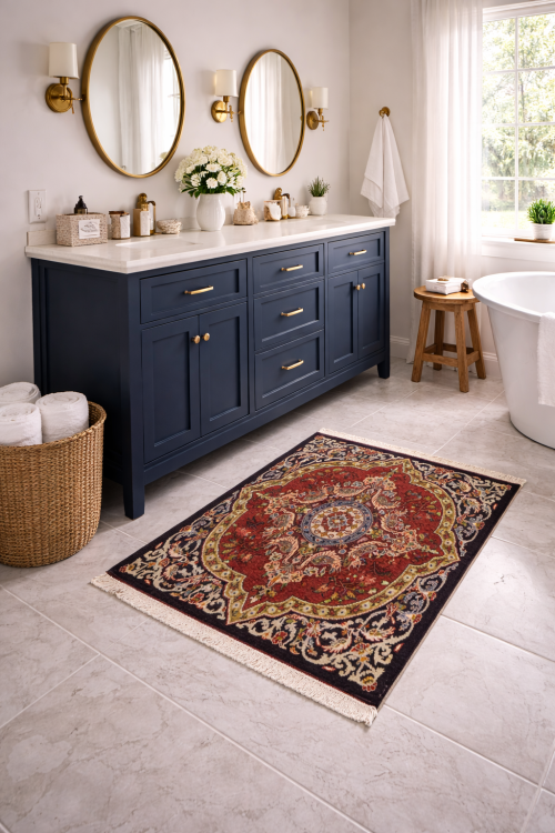 Vintage Red Pictorial Floral 2' x 3' Ghom Kashan Persian Rug