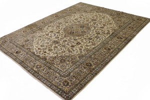 Semi Antique Cream Traditional 10X13 Kashan Persian Rug