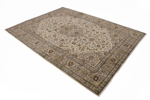 Semi Antique Cream Traditional 10X13 Kashan Persian Rug