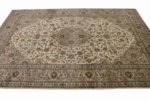 Semi Antique Cream Traditional 10X13 Kashan Persian Rug