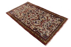 Ivory Vintage Geometric 3X5 Goravan Heriz Persian Oriental Rug