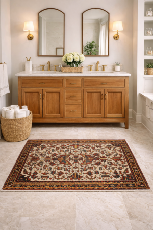 Vintage Ivory Geometric 3' x 5' Goravan Heriz Persian Rug