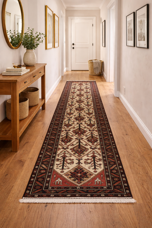 Semi Antique Beige Tribal 3' x 10' Hamedan Persian Runner Rug