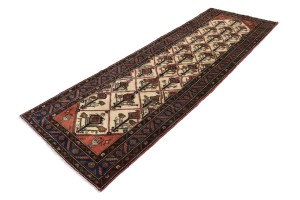 Semi Antique Beige Tribal 3X10 Hamedan Persian Runner Rug