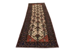 Semi Antique Beige Tribal 3X10 Hamedan Persian Runner Rug