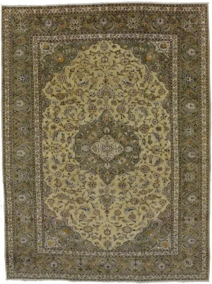 Vintage Beige Traditional 8X11 Kashan Persian Rug