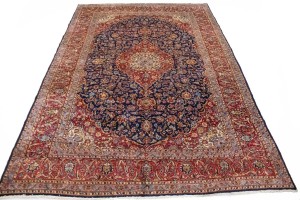 Vintage Purple-navy Traditional 10X15 Kashan Persian Rug