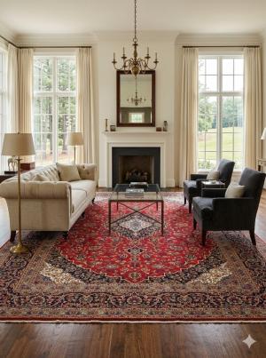 Vintage Red Traditional 10' x 13' Kashan Persian Rug