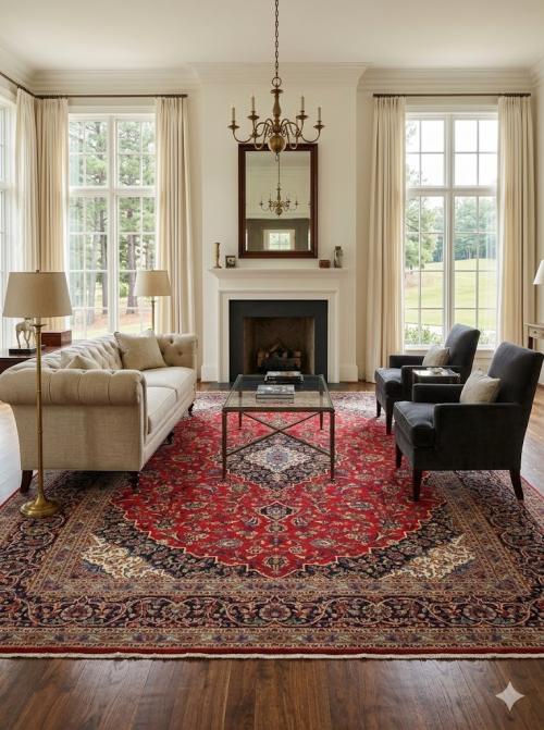 Vintage Red Traditional 10' x 13' Kashan Persian Rug