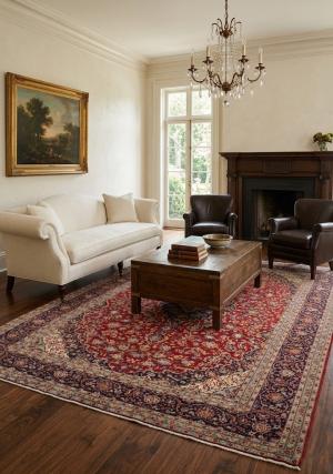 Vintage Red Traditional 10' x 14' Kashan Persian Rug