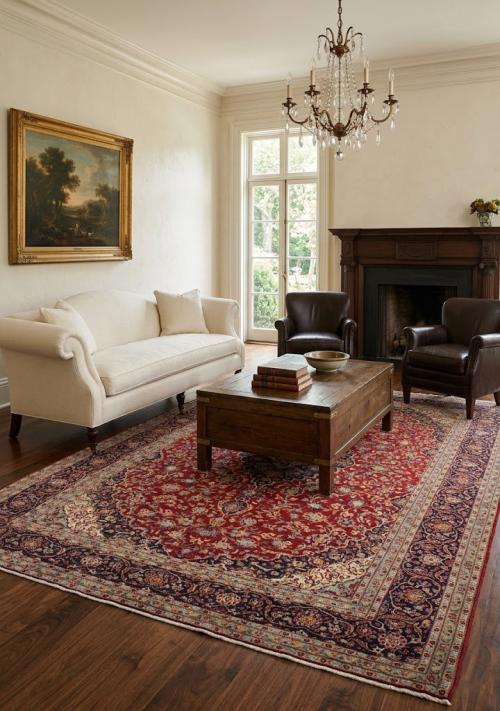Vintage Red Traditional 10' x 14' Kashan Persian Rug