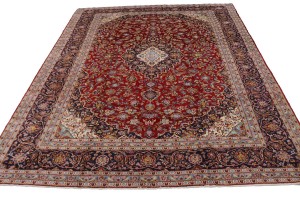 Vintage Red Traditional 10X14 Kashan Persian Rug