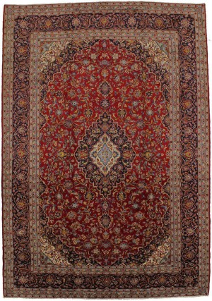 Vintage Red Traditional 10X14 Kashan Persian Rug