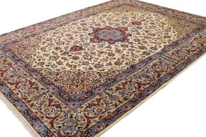 Vintage Cream Traditional 9X12 Isfahan Persian Rug