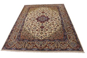 Vintage Cream Traditional 9X12 Isfahan Persian Rug