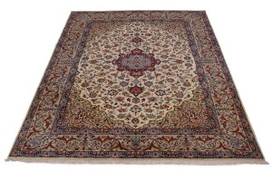 Vintage Cream Traditional 9X12 Isfahan Persian Rug