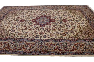 Vintage Cream Traditional 9X12 Isfahan Persian Rug