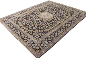 Vintage Navy Blue Traditional 10X13 Kashan Persian Rug