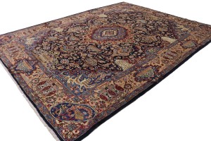 Vintage Dark Navy Pictorial 10X13 Kashmar Persian Rug