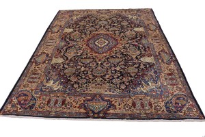 Vintage Dark Navy Pictorial 10X13 Kashmar Persian Rug