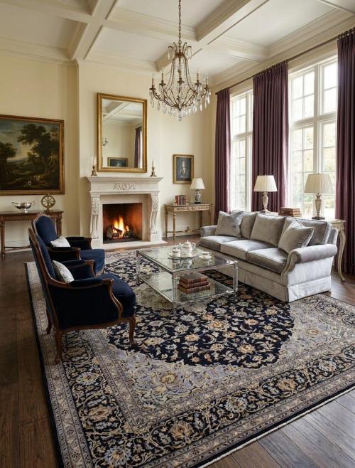 Vintage Dark Navy Traditional 10' x 13' Kashan Persian Rug
