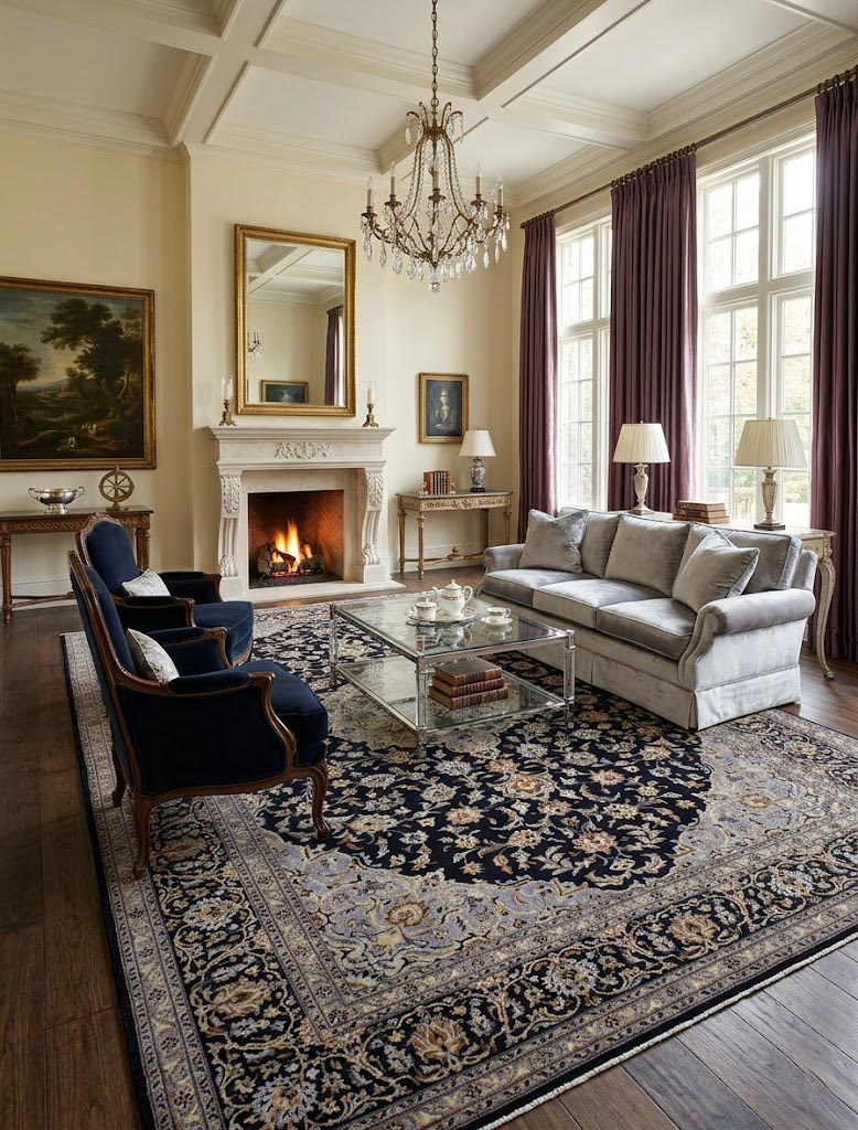 Vintage Dark Navy Traditional 10' x 13' Kashan Persian Rug - Image 2