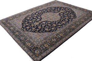 Vintage Dark Navy Traditional 10X13 Kashan Persian Rug