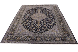 Vintage Dark Navy Traditional 10X13 Kashan Persian Rug